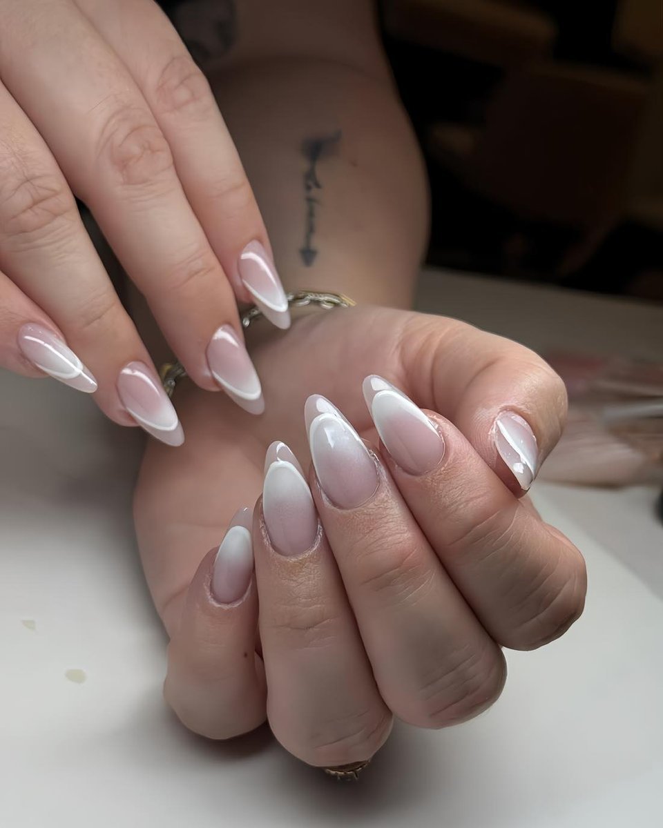 Pink and white ombré almond nails